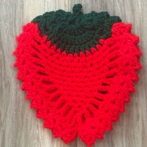 Vintage Handmade Crocheted Strawberry Hot Pad
